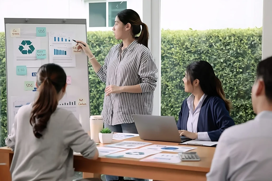 angajati la un curs despre politici de mediu ale companiei