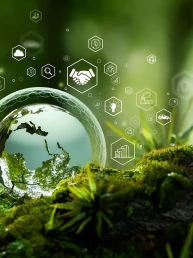 Simboluri ale consultanței de mediu pe o bulă de săpun și de mușchi