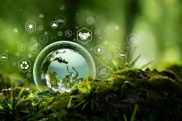 Simboluri ale consultanței de mediu pe o bulă de săpun și de mușchi