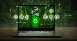 Simbolul reciclarii pe laptop
